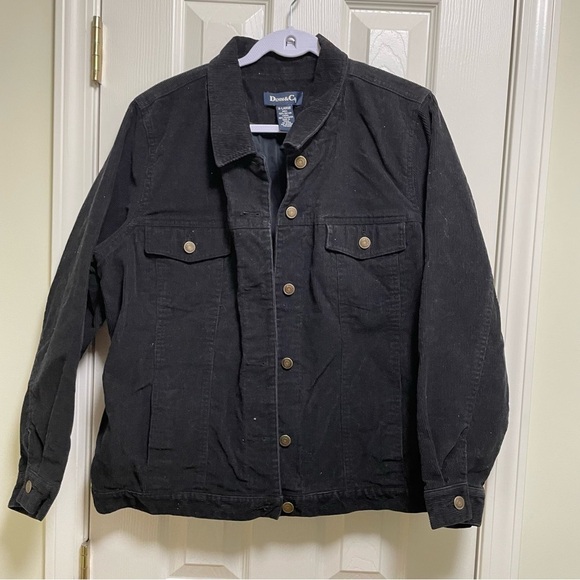Denim & Co Black corduroy  Trucker Jacket 100% Cotton XL - Picture 1 of 7